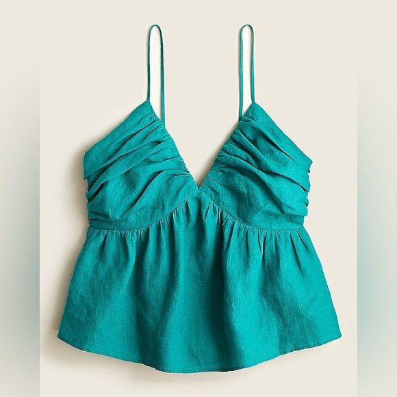 J. Crew Tops - J Crew V- Neck Gathered 100% Linen Camisole in Deep Patina Green Size Small EUC